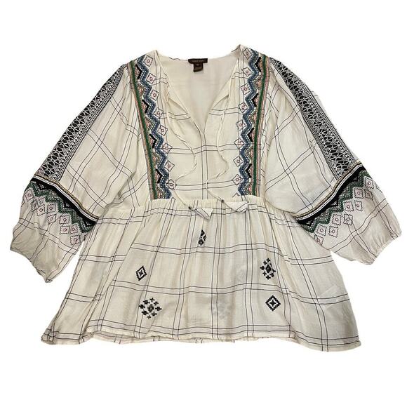 Vineet Bahl XL Embroidered Boho Tunic | Artisan Stitching Peasant Blouse India - Picture 1 of 7